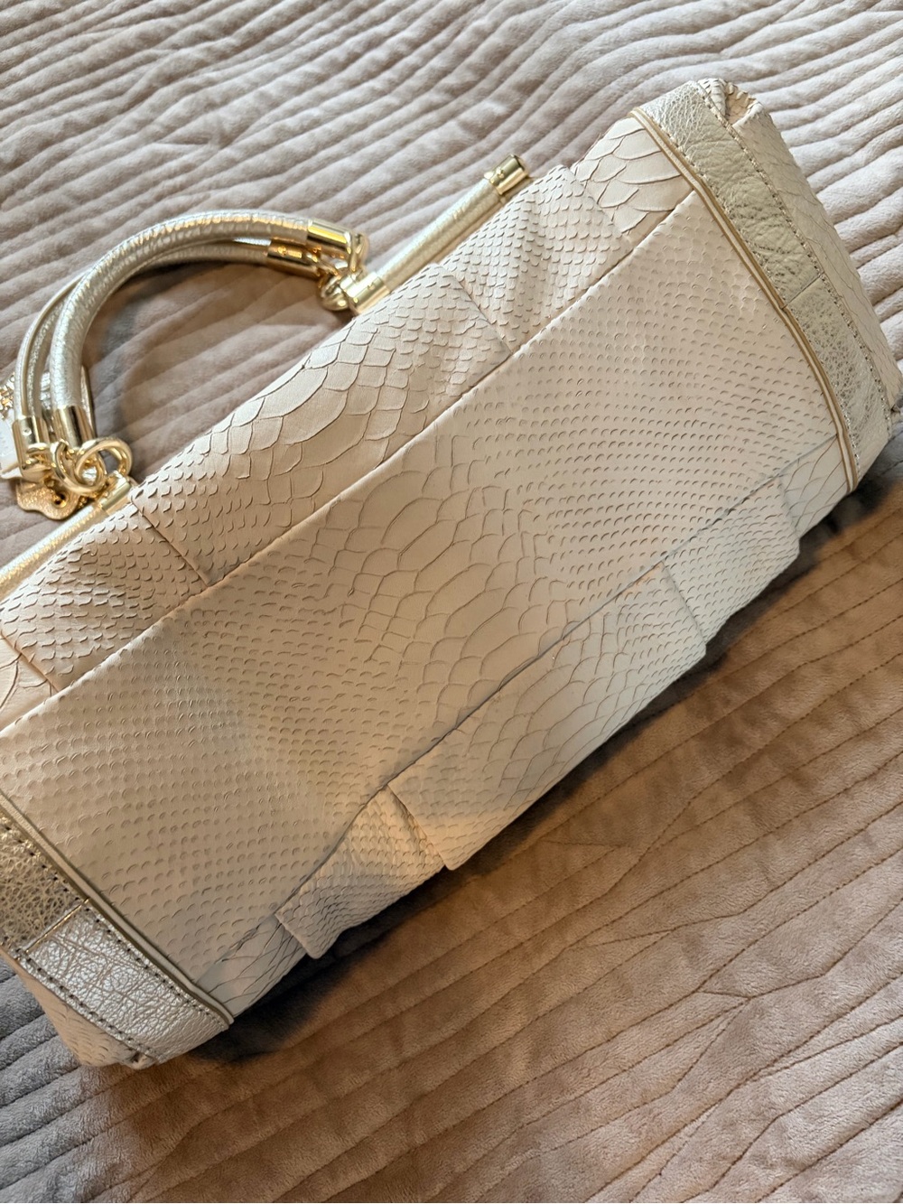 Coach Cream Snakeskin-Texture Shoulder Bag with Gold Hardware Accents - Picture 5 of 7